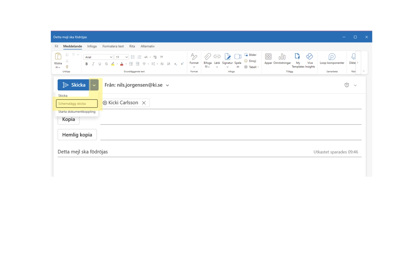 bild som visar senareläggning av mejl i nya outlook