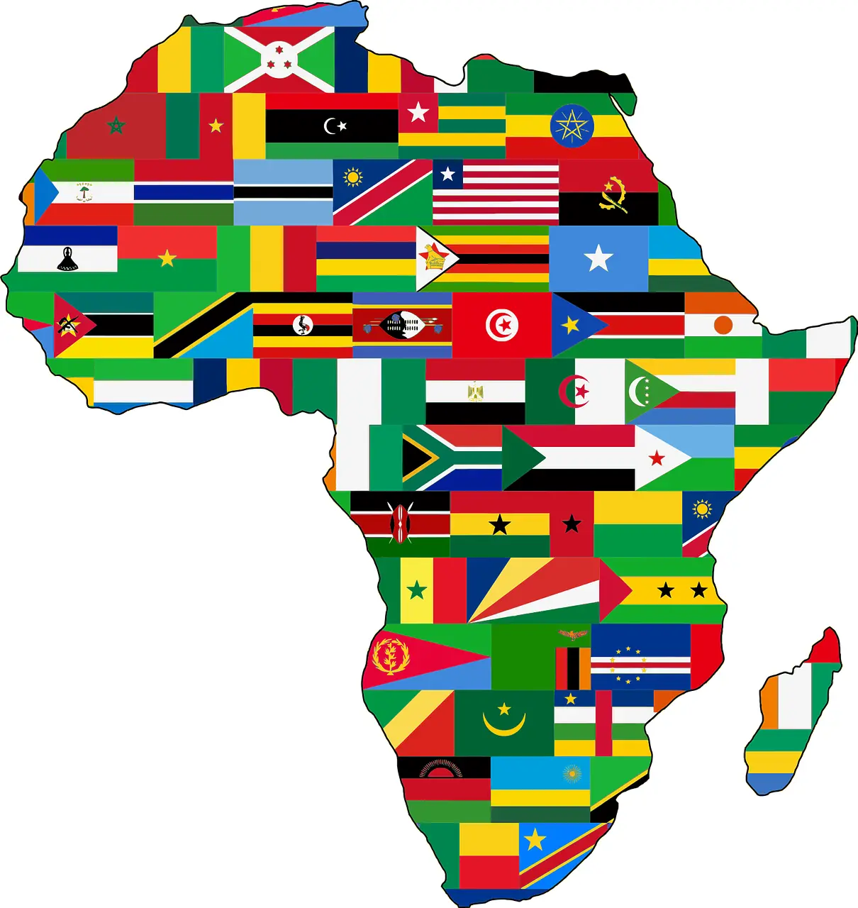 Afrika karta med flaggor