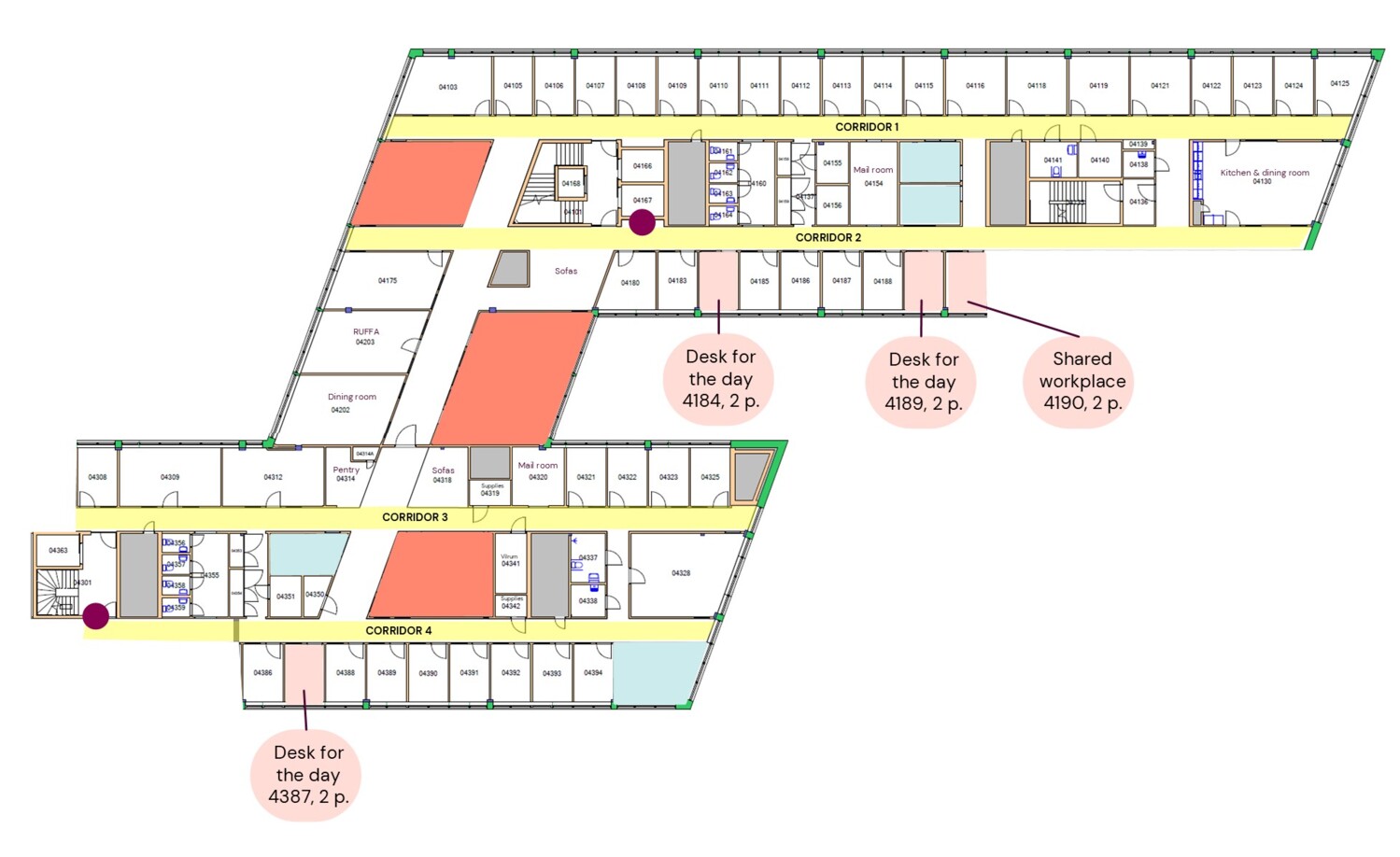 Planritning med flexibla arbetsplatser