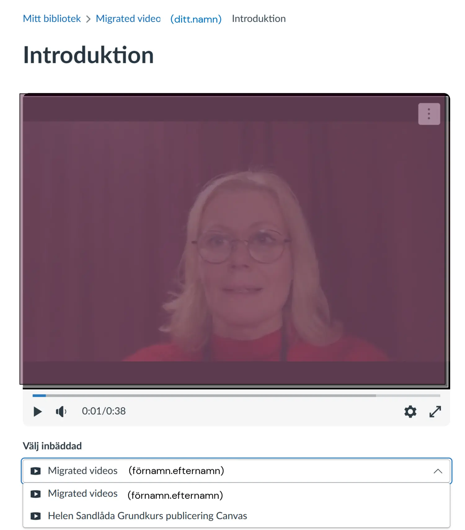 Inbäddad video som visar kurskoppling