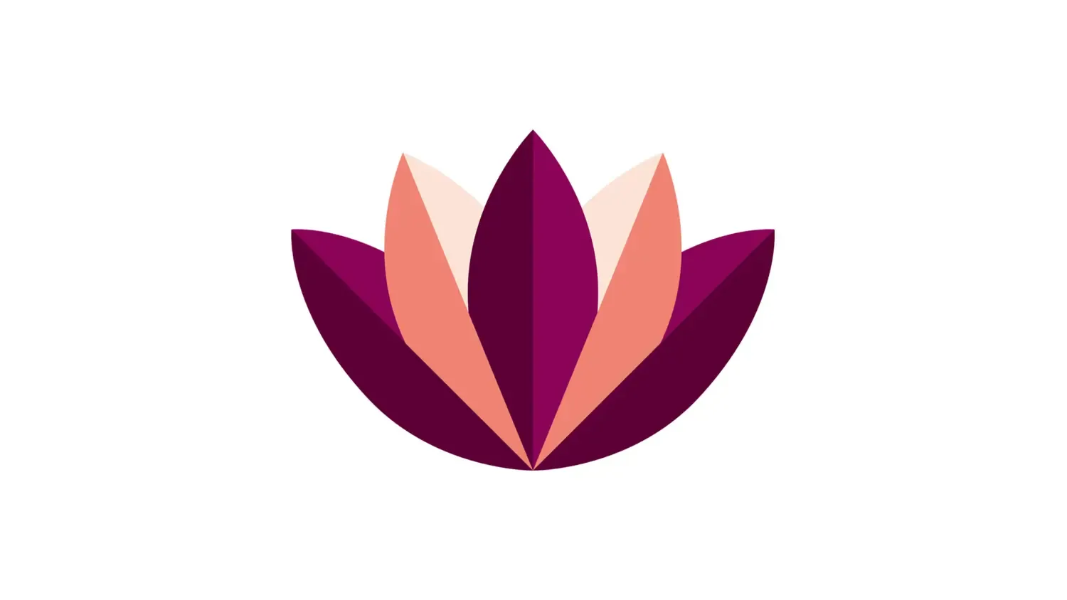 En grafisk form  som liknar en näckros med spetsiga blad i KI:s profilfärg plommonlila och ljusare nyanser.