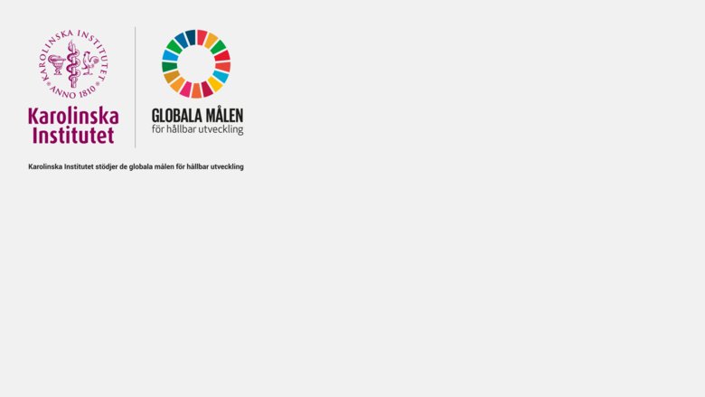 Ljusgrå bakgrund med KI:s logotyp och logotyp för Globala målen uppe i vänstra hörnet.