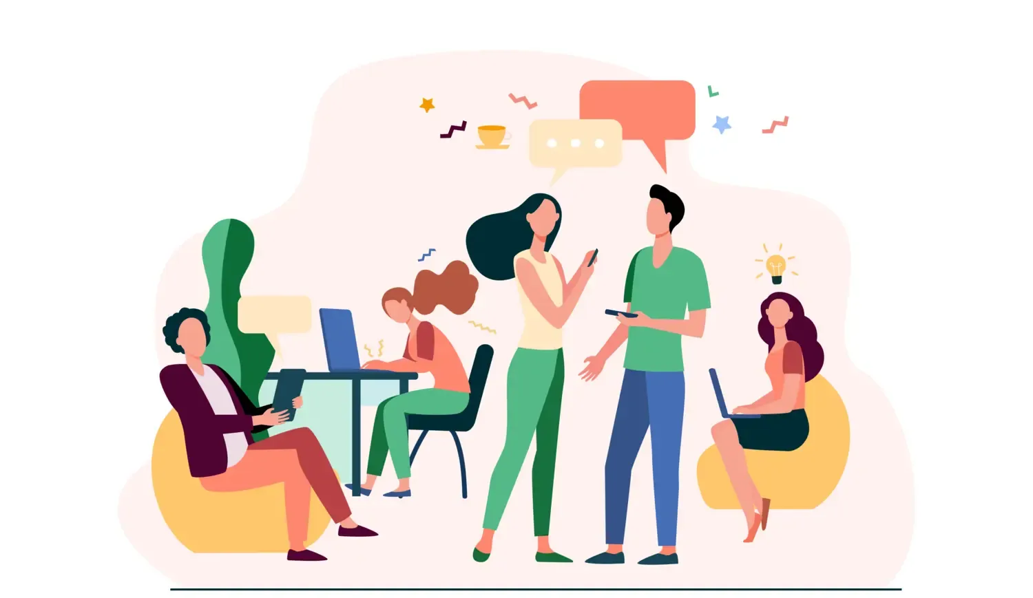 Dekorativ bild som visar en grupp människor