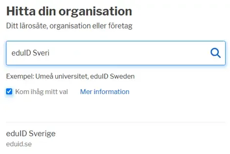 REDCap eduID hitta din organisation