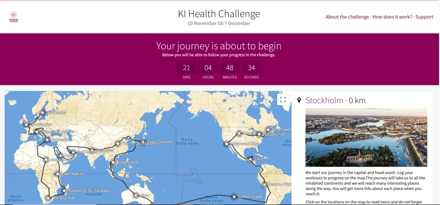 Karta som visar hur långt vi kommit på hälsoutmaningen