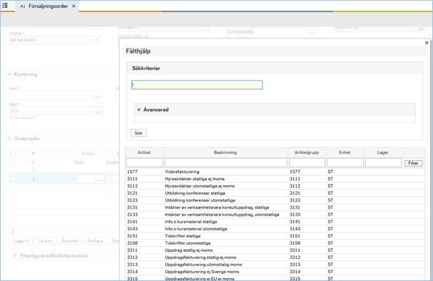 Sök på försälningsorder