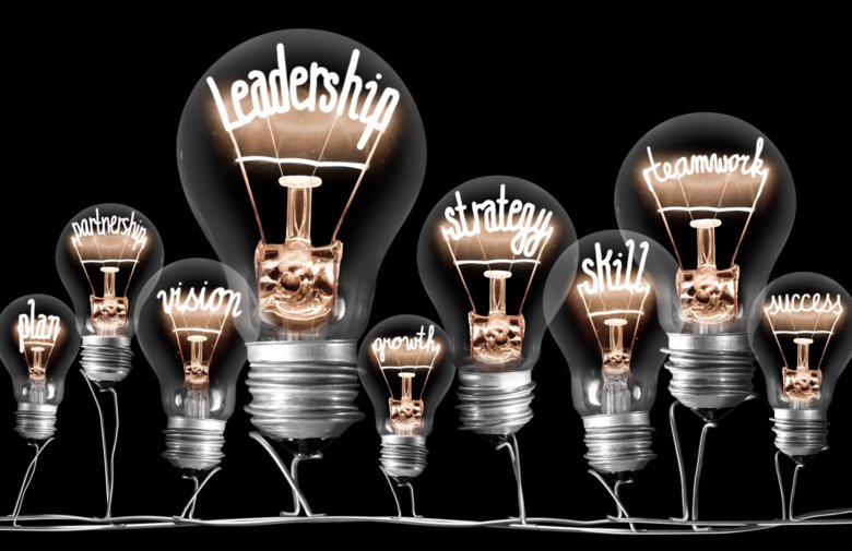 Glödlampor med text i för att symbolisera organisationsutveckling