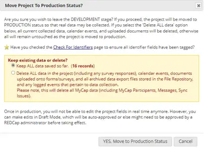REDCap move to Production