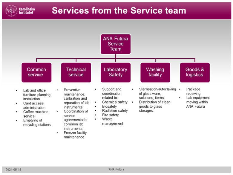 Ilustration över tjänster som tillhandahålls av serviceteamet i ANA Futura.