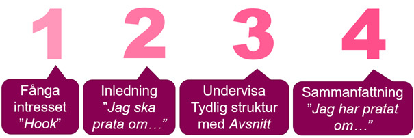 Strukturera föreläsningen enligt: fånga intresse, inledning, undervisa och sammanfatta.