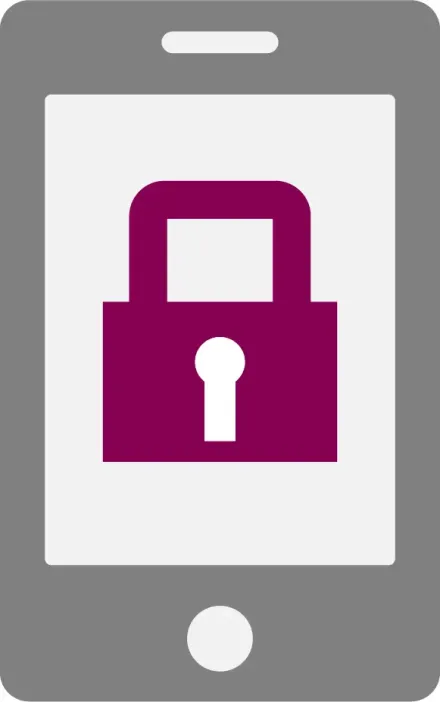 Icon of a padlock inside a cell phone.